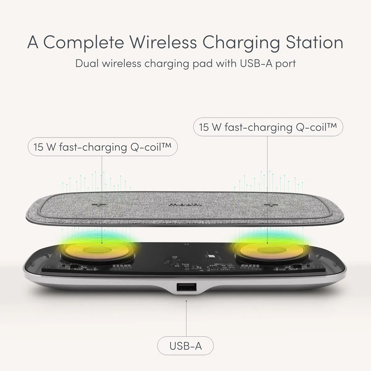 Moshi Sette Q Cuffie, Telefono cellulare, Smartphone, Orologio intelligente, Indossabili Grigio AC Carica wireless Interno (Moshi Sette Q - dual wireless charging)