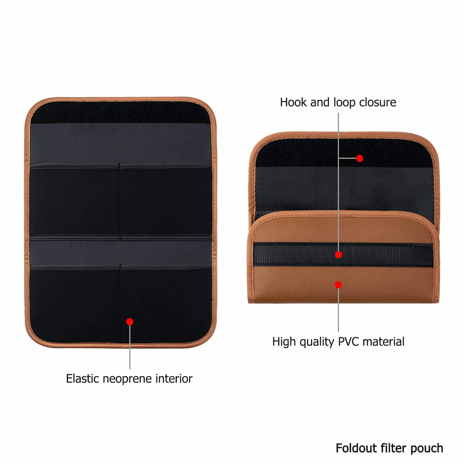 PROfezzion Custodia per Filtro 4 Tasche Custodia per filtro per Obiettivo per Borsa per il Trasporto per Filtro Tondo UV ND CPL Fino a 82 mm di Stoccaggio con Panno di Pulizia in Microfibra, Marrone
