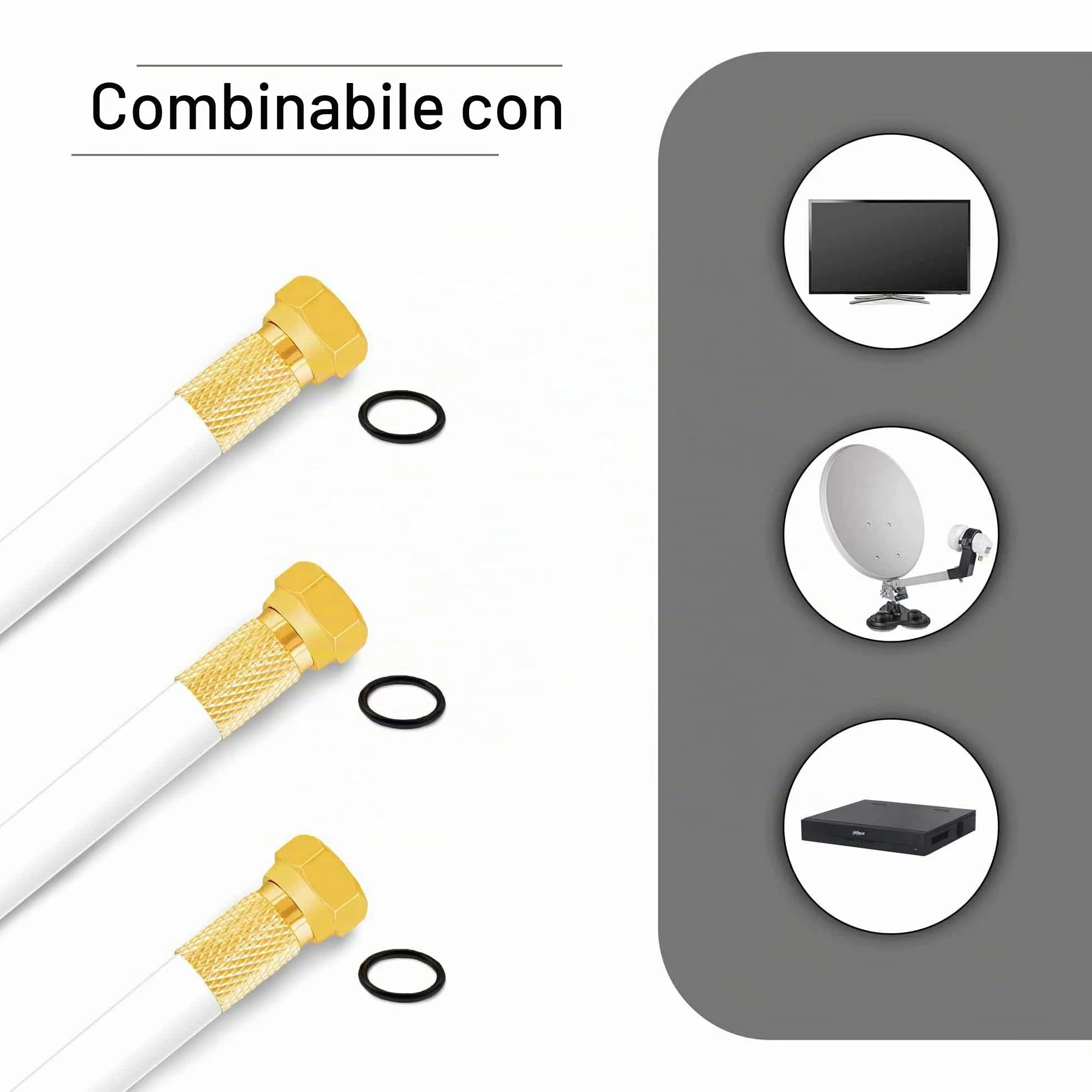 Premium X BASIC Cavo Coassiale Da 50m - Ricezione Perfetta Con Schermatura in Alluminio Quadrupla 135dB - Compatibile Con DVB-S/S2/C/T, BK Impianti - Inclusi 10 Connettori F