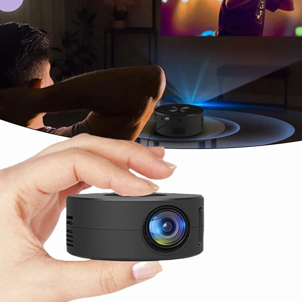 Yuanpgky YT200 - Mini proiettore portatile per cellulare, proiettore compatto e leggero con connettività smartphone, ricarica 5 V 2 A, nero