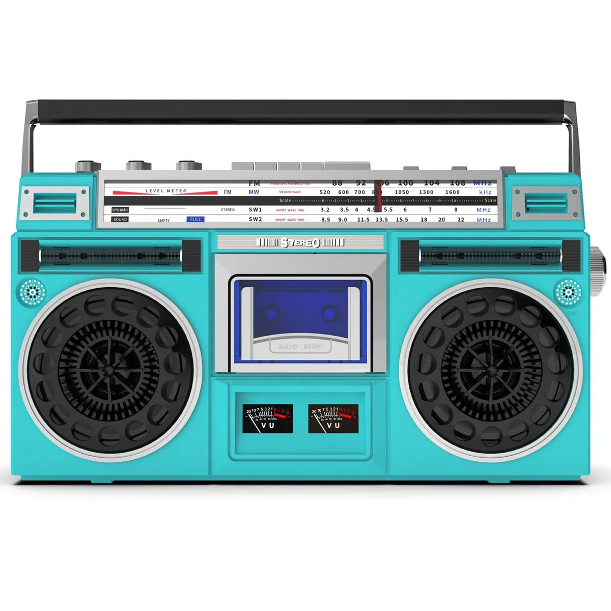 Boombox - Sistema stereo retrò con radio AM/FM, lettore CD e registratore a cassette, ingresso USB/SD, altoparlanti integrati, jack per cuffie da 3,5 mm
