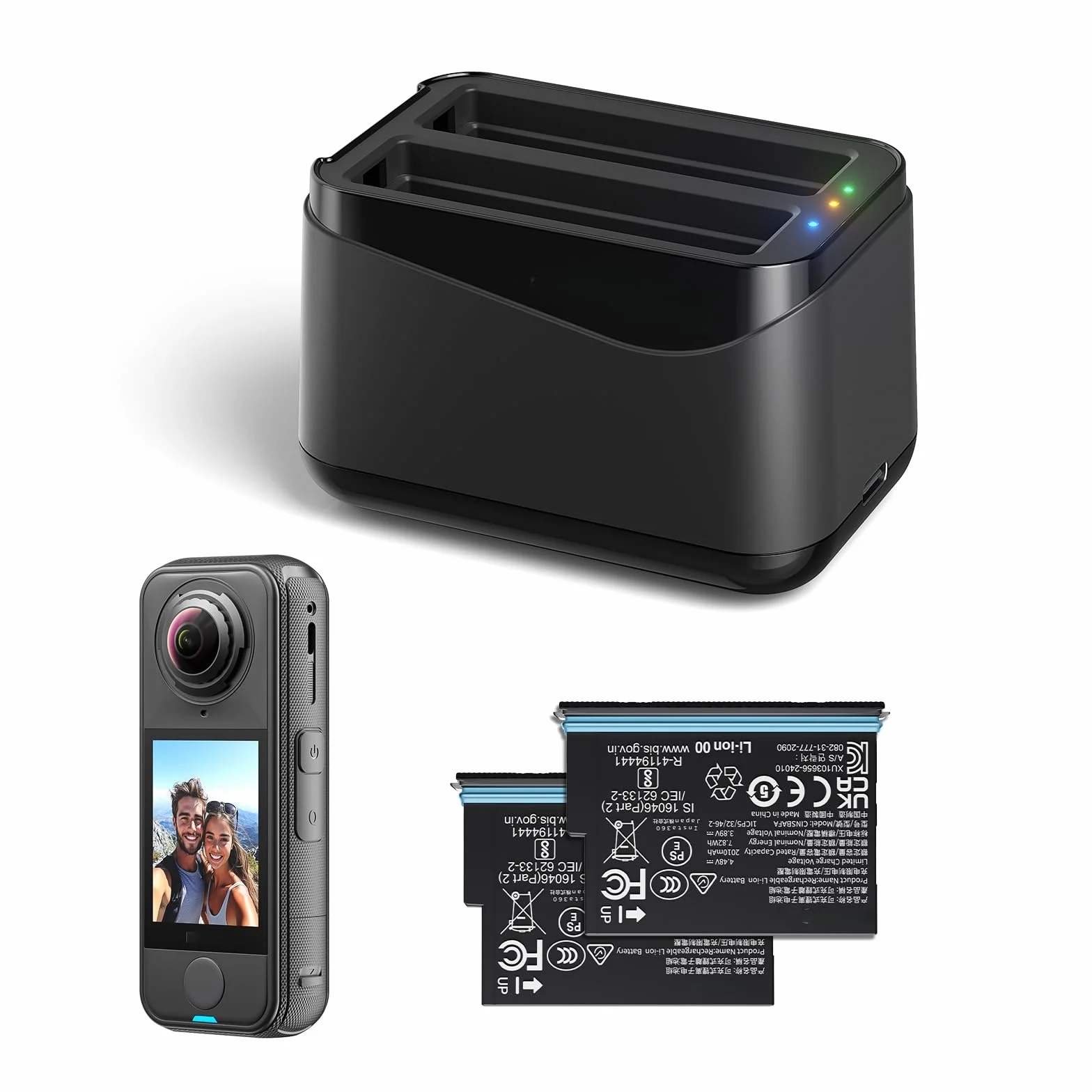 Caricabatterie per Insta360 X4 Air, Stazione di Ricarica Rapida per Batterie di Action Cam con Cavo di Ricarica