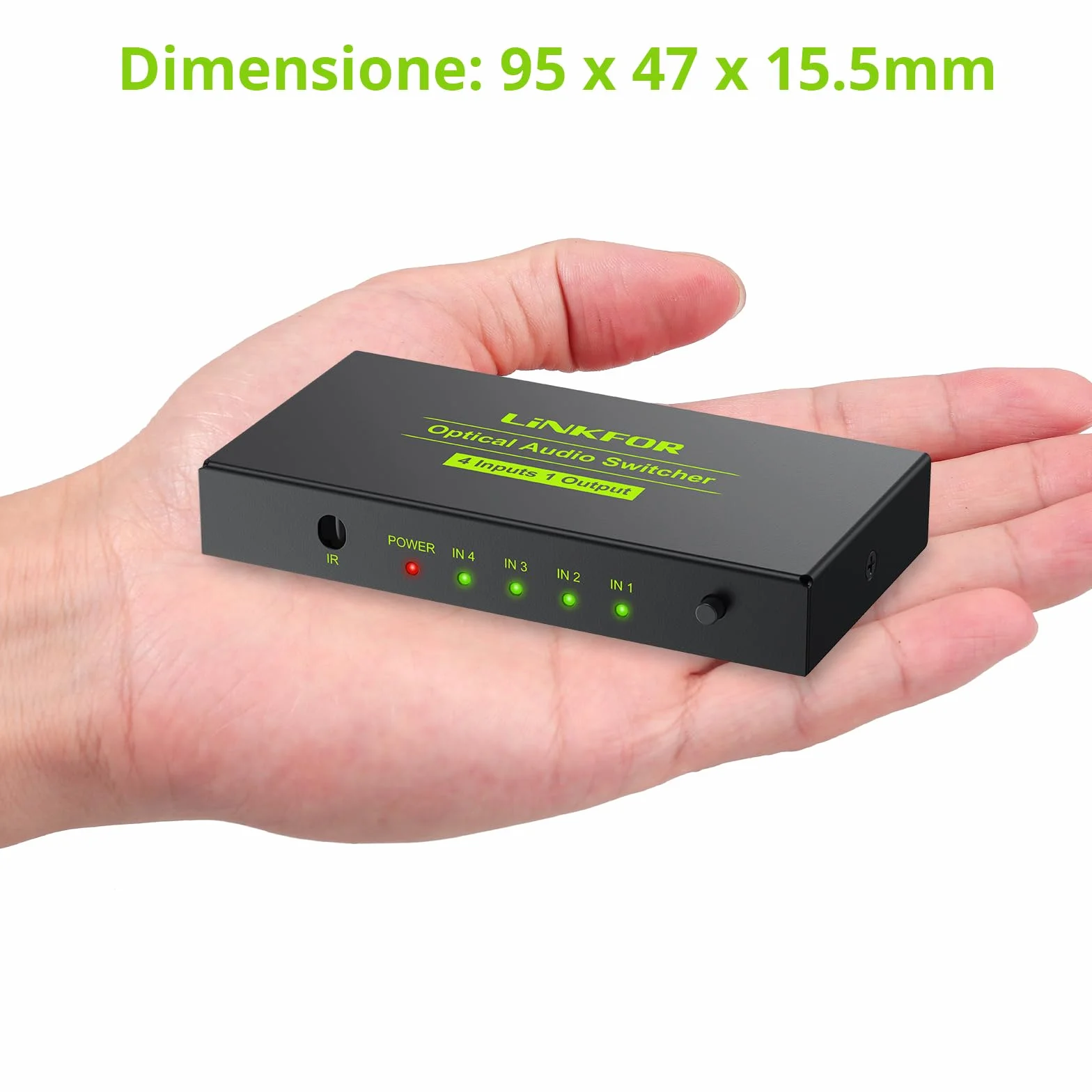 LiNKFOR 4x1 Switch Toslink SPDIF con IR Telecomando Supporto PCM2.0 DTS Dolby-AC3 Switcher Commutatore Audio Digitale 4 in 1 out in Lega di Alluminio Funziona Memoria con Cavo USB per PS3 DVD HDTV