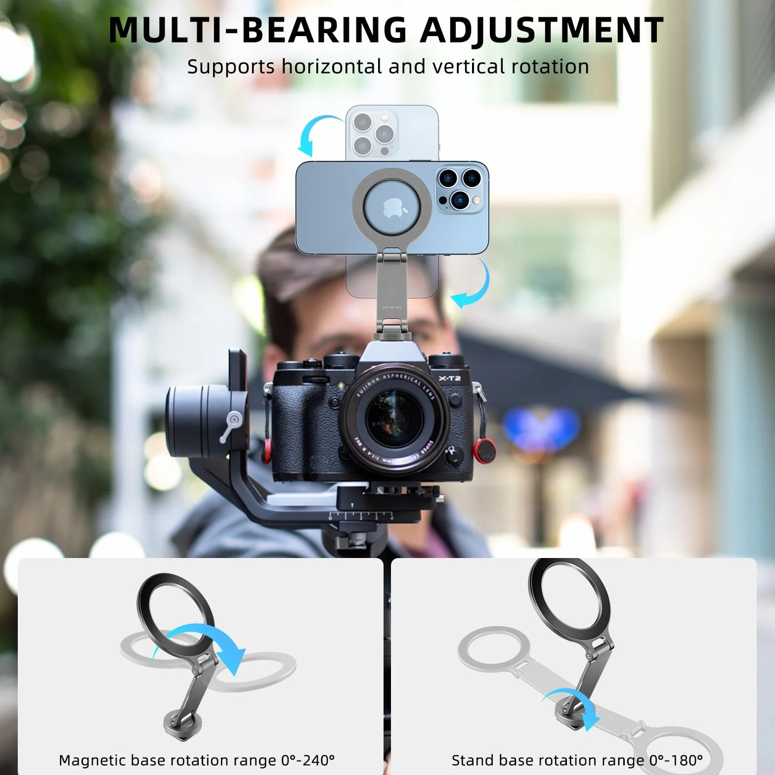 REYGEAK Adattatore per treppiede per telefono, supporto per fotocamera con vite da 1/4, supporto magnetico flessibile per telefono Magsafe iPhone16 15 14 13 12 Pro Max Plus Mini
