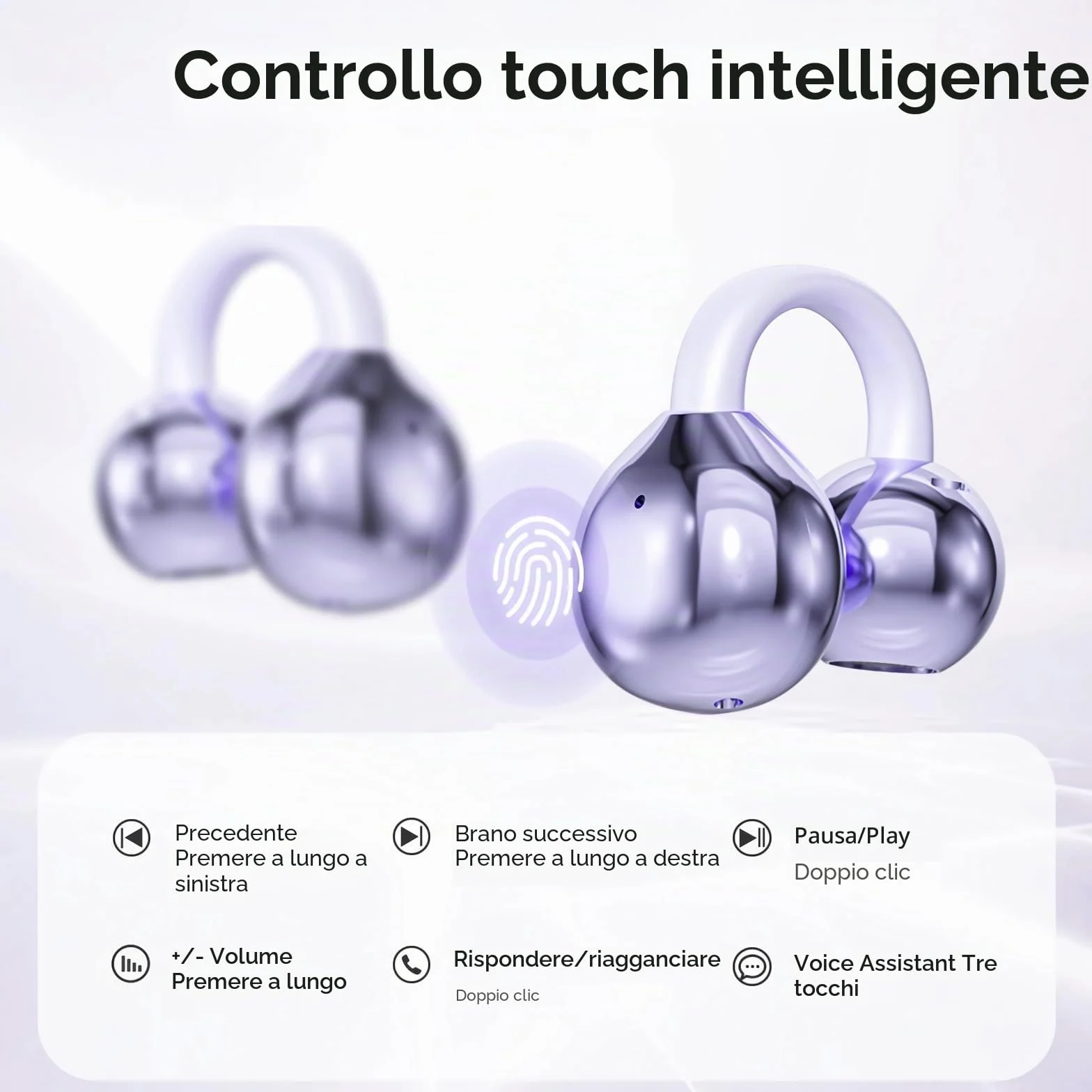 PTHTECHUS Cuffie Wireless, Sportivi Clip Aperta Cuffie Conduzione Ossea, Diaframmi 12mm ENC, Chiamate Cristalline, Auricolari Bluetooth 5.4 Compatibile iOS/Android, 30 ore di Riproduzione, Viola-b